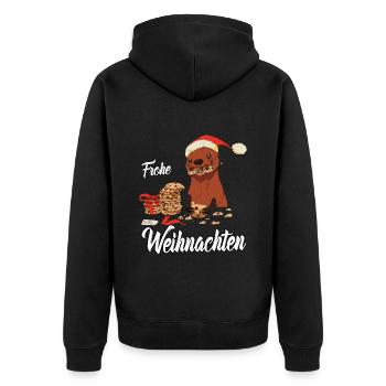 Frohe Weihnachten Otter Heilig Abend Bescherung - Unisex Premium Bio Zip Hoodie - Schwarz - Hinten - Nico (187cm)