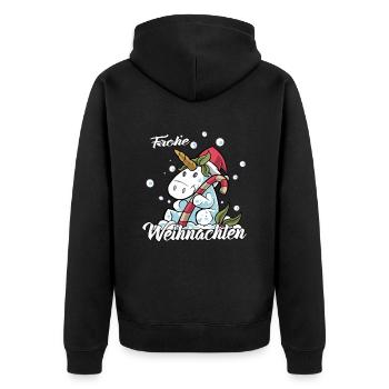 Frohe Weihnachten Einhorn Heilig Abend Bescherung - Unisex Premium Bio Zip Hoodie - Schwarz - Hinten - Nico (187cm)