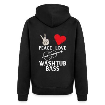 Peace Love Washtub Bass Music Instrument - Unisex Premium Bio Zip Hoodie - Schwarz - Hinten - Nico (187cm)
