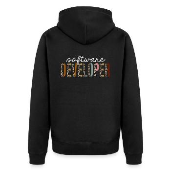 Software Developer Leopard Print Funny Gift - Unisex Premium Organic Zip Hoodie - black - Back - Nico (187cm)