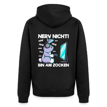 Nerve not am gambling gaming bunny - Unisex Premium Organic Zip Hoodie - black - Back - Nico (187cm)