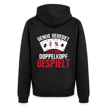 Jetzt wird Doppelkopf gespielt Kartenspiel - Unisex Premium Bio Zip Hoodie - Schwarz - Hinten - Nico (187cm)