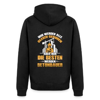 Nur die besten werden Betonbauer - Unisex Premium Bio Zip Hoodie - Schwarz - Hinten - Nico (187cm)