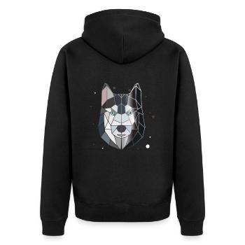 Husky Polygon - Unisex Premium Bio Zip Hoodie - Schwarz - Hinten - Nico (187cm)