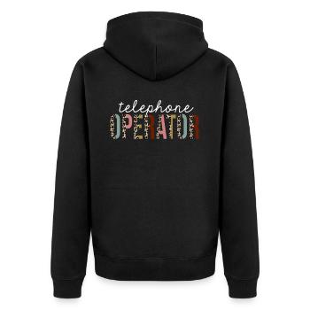Telefonist Leopard Print lustiges Geschenk - Unisex Premium Bio Zip Hoodie - Schwarz - Hinten - Nico (187cm)
