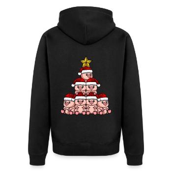 Schwein Weihnachtsbaum - Unisex Premium Bio Zip Hoodie - Schwarz - Hinten - Nico (187cm)
