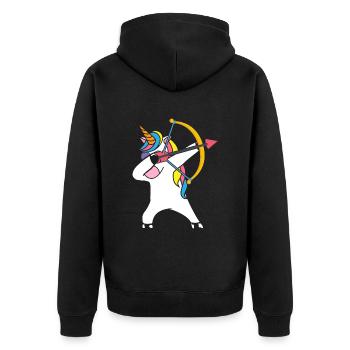 Dabbing Einhorn Bogenschütze - Unisex Premium Bio Zip Hoodie - Schwarz - Hinten - Nico (187cm)