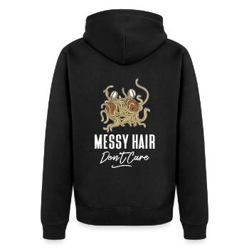 Fliegendes Spaghettimonster Pastafari Pastafariani - Unisex Premium Bio Zip Hoodie - Schwarz - Hinten - Nico (187cm)