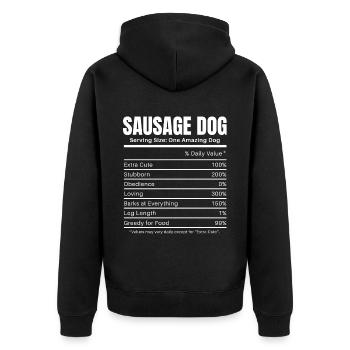 Sausage Dog Nutritional Facts Funny Dachshund Gift - Unisex Premium Organic Zip Hoodie - black - Back - Nico (187cm)