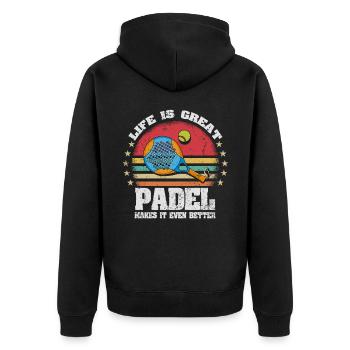 Life is Great Padel Makes It Better - Unisex Premium Bio Zip Hoodie - Schwarz - Hinten - Nico (187cm)