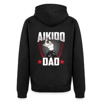 Aikido Vater Kampfsport Kampfkunst Kämpfer - Unisex Premium Bio Zip Hoodie - Schwarz - Hinten - Nico (187cm)