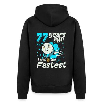 Il y a 77 ans, j’étais le plus rapide 77e anniversaire - Veste à capuche bio Premium Unisexe - noir - Dos - Nico (187cm)
