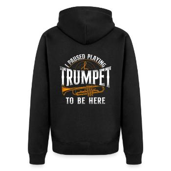 Trumpet Player Vintage I Paused - Unisex Premium Bio Zip Hoodie - Schwarz - Hinten - Nico (187cm)