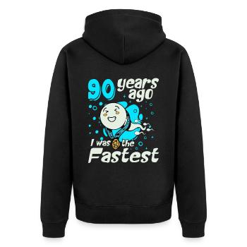90 Years Ago I Was The Fastest 90. Geburtstag - Unisex Premium Bio Zip Hoodie - Schwarz - Hinten - Nico (187cm)