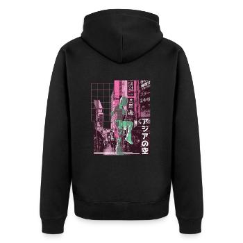 Asiatische Stadt Rope Jumping - Unisex Premium Bio Zip Hoodie - Schwarz - Hinten - Nico (187cm)