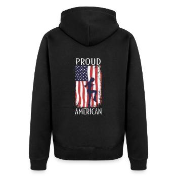 Amerikanische Fahne Rope Jumping - Unisex Premium Bio Zip Hoodie - Schwarz - Hinten - Nico (187cm)
