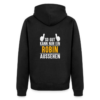 Robin Vorname Name Geschenk - Unisex Premium Bio Zip Hoodie - Schwarz - Hinten - Nico (187cm)