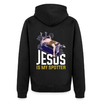 Jesus Is My Spotter Jesus Geschenk - Unisex Premium Bio Zip Hoodie - Schwarz - Hinten - Nico (187cm)