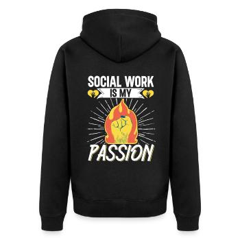 School Social Work Month Fist - Unisex Premium Organic Zip Hoodie - black - Back - Nico (187cm)