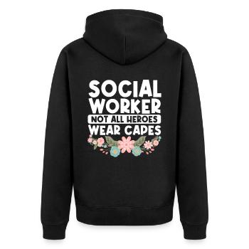 School Social Work Month Flowers - Unisex Premium Bio Zip Hoodie - Schwarz - Hinten - Nico (187cm)