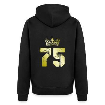 75 Zahl Krone - Unisex Premium Bio Zip Hoodie - Schwarz - Hinten - Nico (187cm)