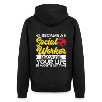 School Social Work Month Heart - Unisex Premium Bio Zip Hoodie - Schwarz - Hinten - Nico (187cm)