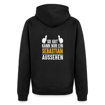 Sebastian Vorname Name Geschenk - Unisex Premium Bio Zip Hoodie - Schwarz - Hinten - Nico (187cm)