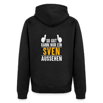 Sven Vorname Name Geschenk - Unisex Premium Bio Zip Hoodie - Schwarz - Hinten - Nico (187cm)