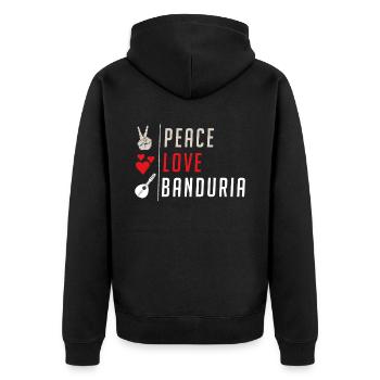 Peace Love Banduria Instrument Guitar - Unisex Premium Bio Zip Hoodie - Schwarz - Hinten - Nico (187cm)