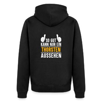 Thorsten Vorname Name Geschenk - Unisex Premium Bio Zip Hoodie - Schwarz - Hinten - Nico (187cm)