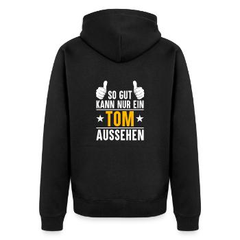 Tom Vorname Name Geschenk - Unisex Premium Bio Zip Hoodie - Schwarz - Hinten - Nico (187cm)