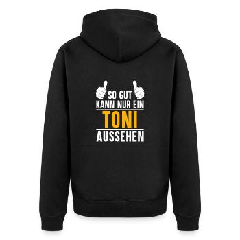 Toni Vorname Name Geschenk - Unisex Premium Bio Zip Hoodie - Schwarz - Hinten - Nico (187cm)