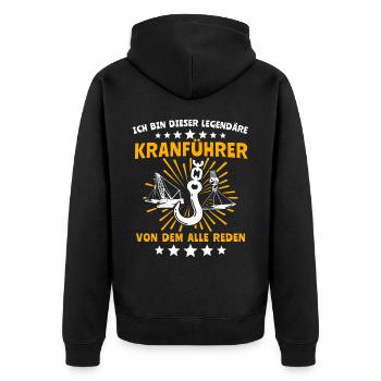 Kranfahrer Kran Legende Kranführer - Unisex Premium Bio Zip Hoodie - Schwarz - Hinten - Nico (187cm)