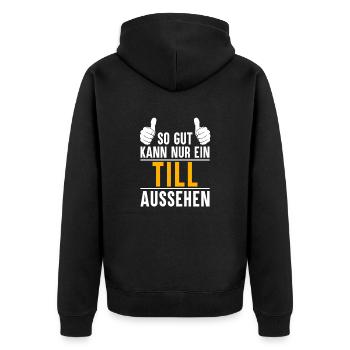Till Vorname Name Geschenk - Unisex Premium Bio Zip Hoodie - Schwarz - Hinten - Nico (187cm)