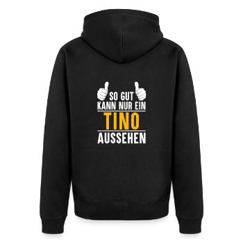 Tino Vorname Name Geschenk - Unisex Premium Bio Zip Hoodie - Schwarz - Hinten - Nico (187cm)
