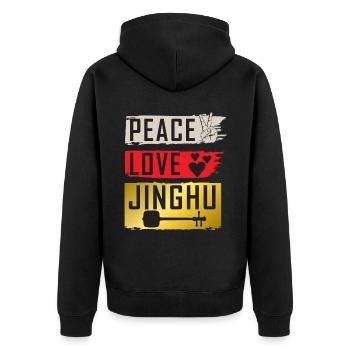 Peace Love Jinghu Musical Instrument - Unisex Premium Bio Zip Hoodie - Schwarz - Hinten - Nico (187cm)