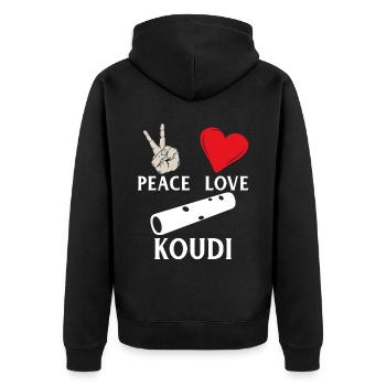 Peace Love Koudi Instrument Koudi Flute - Unisex Premium Bio Zip Hoodie - Schwarz - Hinten - Nico (187cm)