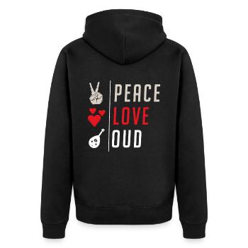 Peace Love Oud Musical Instrument - Unisex Premium Bio Zip Hoodie - Schwarz - Hinten - Nico (187cm)
