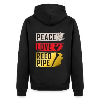 Peace Love Reed Pipe Musical Instrument - Unisex Premium Bio Zip Hoodie - Schwarz - Hinten - Nico (187cm)