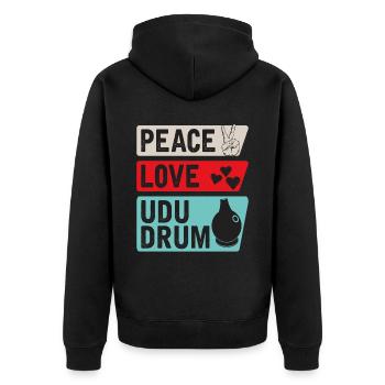 Peace Love Udu Drum Musical Instrument - Unisex Premium Organic Zip Hoodie - black - Back - Nico (187cm)