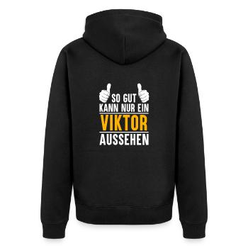 Viktor Vorname Name Geschenk - Unisex Premium Bio Zip Hoodie - Schwarz - Hinten - Nico (187cm)
