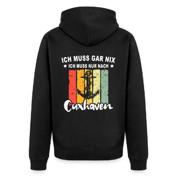 Cuxhaven Nordsee Cuxhavener - Unisex Premium Bio Zip Hoodie - Schwarz - Hinten - Nico (187cm)