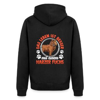 Leben ist besser mit Harzer Fuchs Hütefuchs - Unisex Premium Bio Zip Hoodie - Schwarz - Hinten - Nico (187cm)