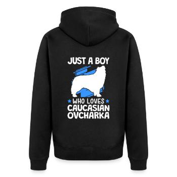 Boy of ovcharka loves Caucasian dog - Unisex Premium Organic Zip Hoodie - black - Back - Nico (187cm)