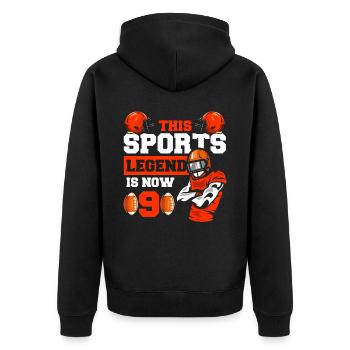 Diese Sportlegende Ist Jetzt 9, Rugby Football 9. - Unisex Premium Bio Zip Hoodie - Schwarz - Hinten - Nico (187cm)
