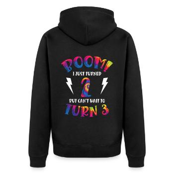 Boom Je viens d’avoir 2 ans mais j’ai hâte d’avoir 3 ans - Veste à capuche bio Premium Unisexe - noir - Dos - Nico (187cm)