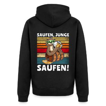Bier Saufen Faultier Saufsprüche - Unisex Premium Bio Zip Hoodie - Schwarz - Hinten - Nico (187cm)