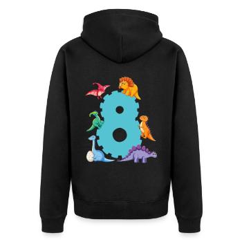 8e anniversaire | Chemise d’anniversaire de dinosaure | - Veste à capuche bio Premium Unisexe - noir - Dos - Nico (187cm)
