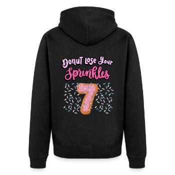 Donut Lose Your Sprinkles 7. Geburtstag | Donut - Unisex Premium Bio Zip Hoodie - Schwarz - Hinten - Nico (187cm)