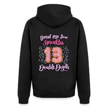 Donut Lose Your Sprinkles 13. Geburtstag | Donut - Unisex Premium Bio Zip Hoodie - Schwarz - Hinten - Nico (187cm)